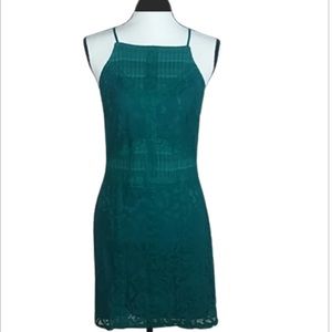 Topshop Lace Bodycon Square neck Green Dress size 8